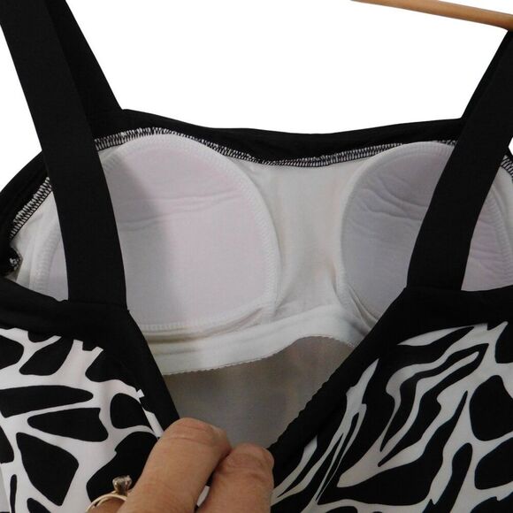 Miracle Suit Women's Tankini Top 10 Black White Slimming Swim Top Beachy - Picture 3 of 7